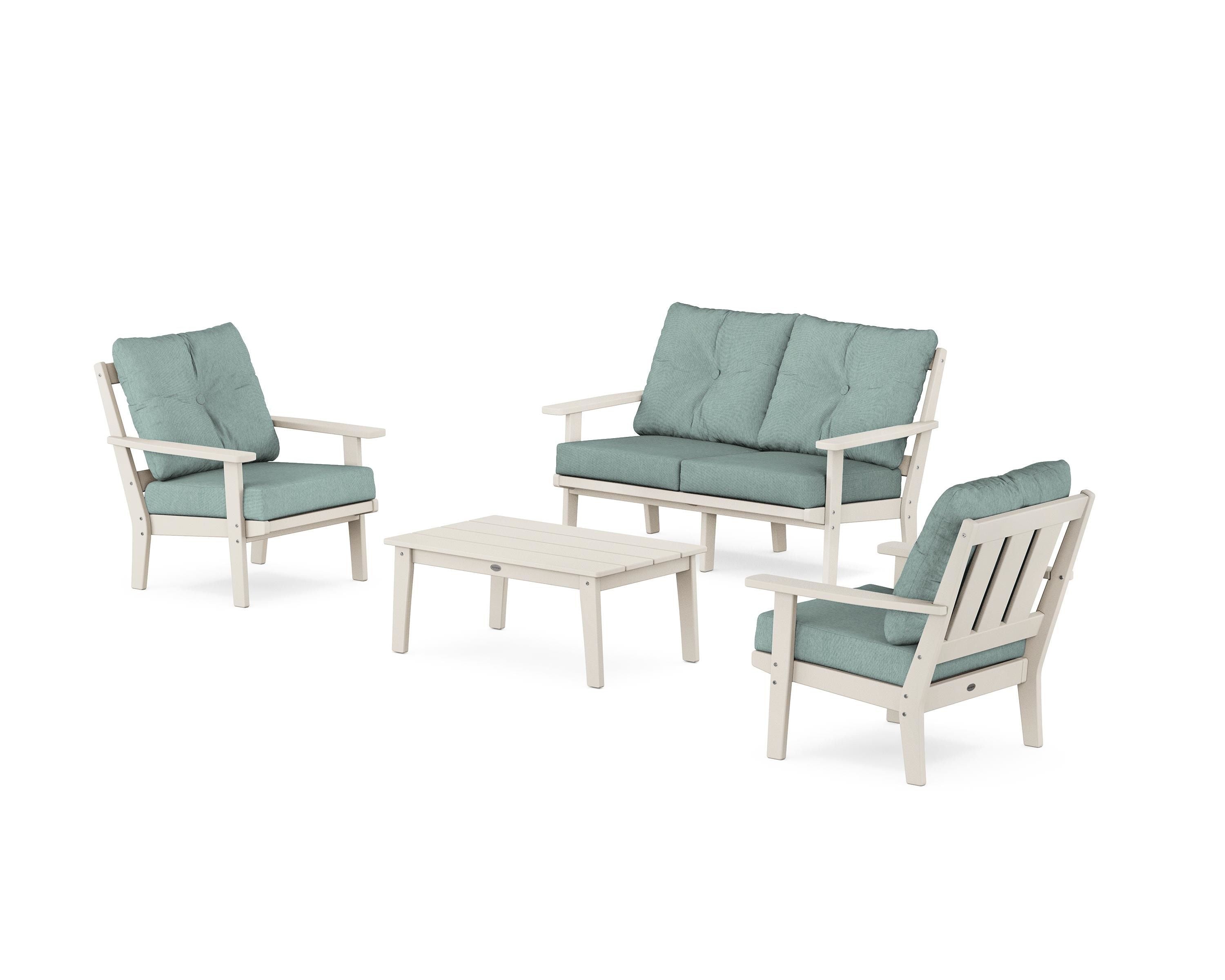 POLYWOOD® Oxford 4-Piece Deep Seating Set with Loveseat in Sand / Glacier Spa