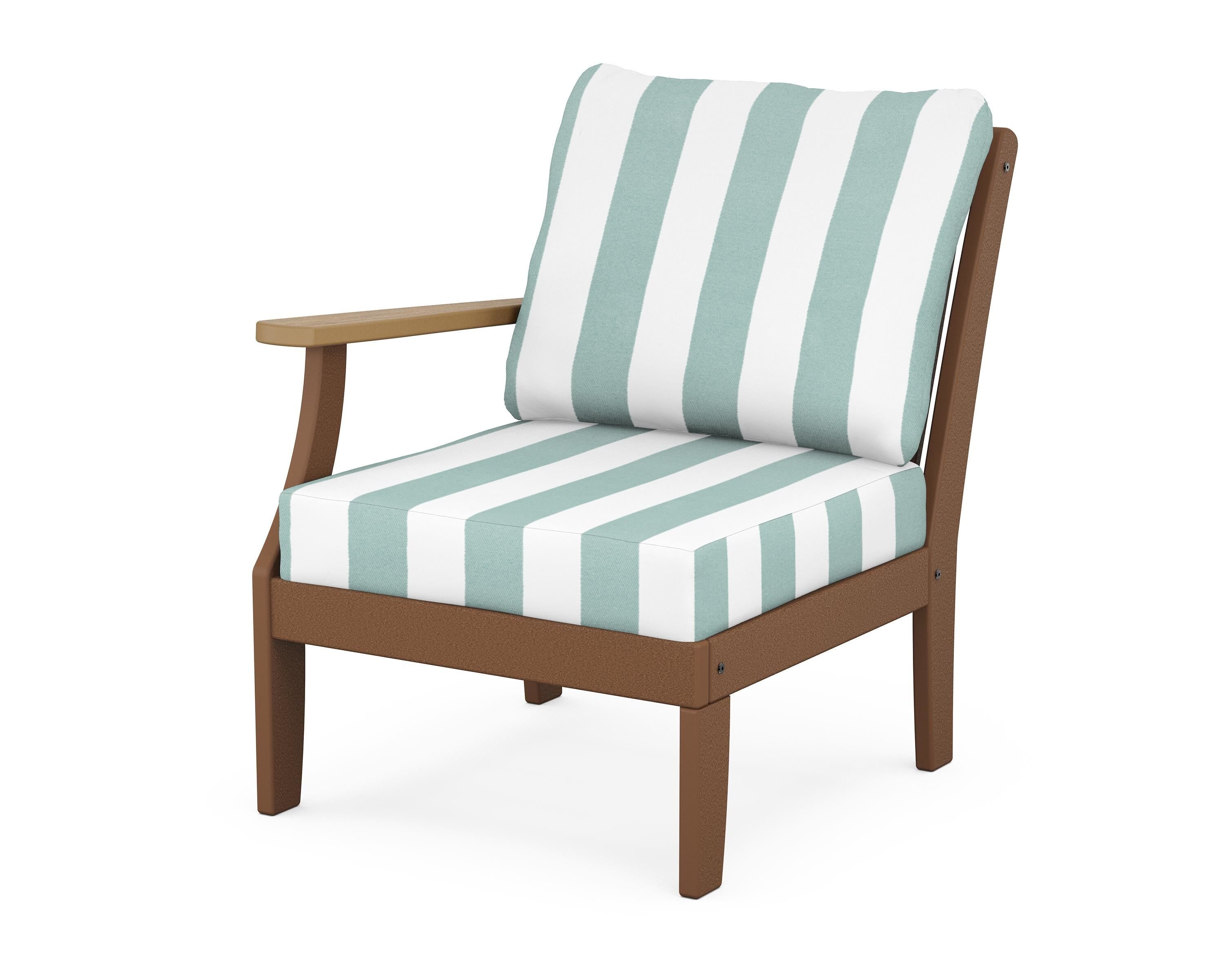 POLYWOOD® Braxton Modular Left Arm Chair in Teak / Natural / Cabana Stripe Glacier Spa