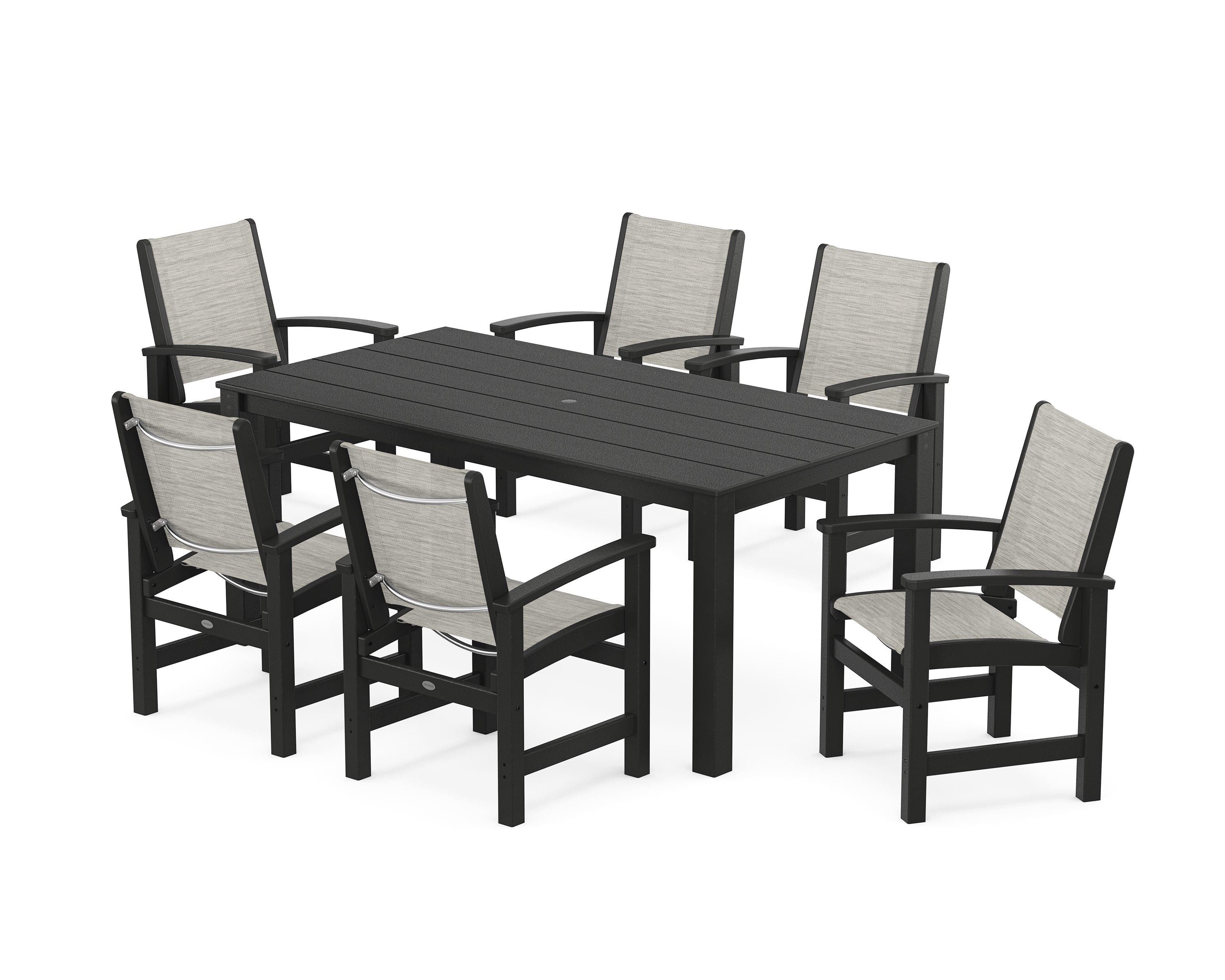 POLYWOOD® Coastal 7-Piece Parsons Dining Set in Black / Birch Sling