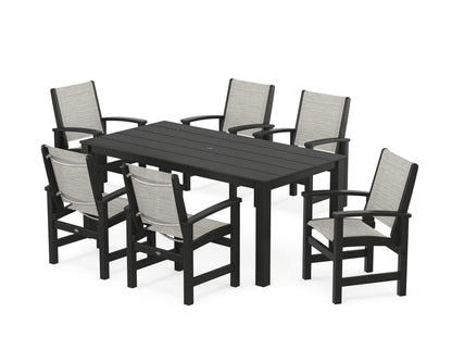POLYWOOD® Coastal 7-Piece Parsons Dining Set in Black / Birch Sling