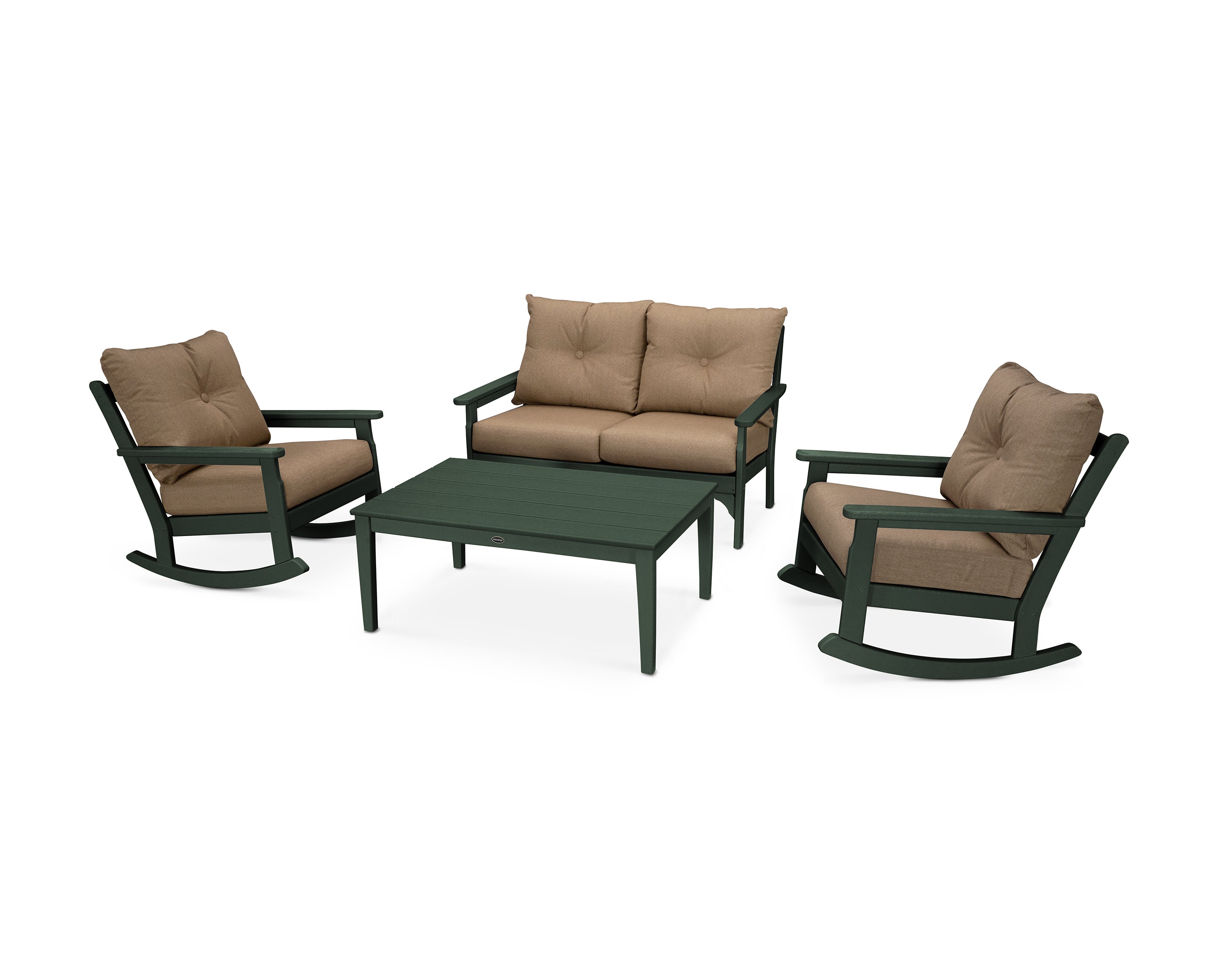 POLYWOOD® Vineyard 4-Piece Deep Seating Rocking Chair Set in Green / Sesame