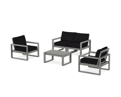 POLYWOOD® EDGE Sectional 4-Piece Deep Seating Set with Loveseat in Slate Grey / Midnight Linen