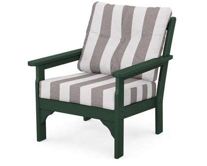 POLYWOOD® Vineyard Deep Seating Chair in Green / Cabana Stripe Grey Mist