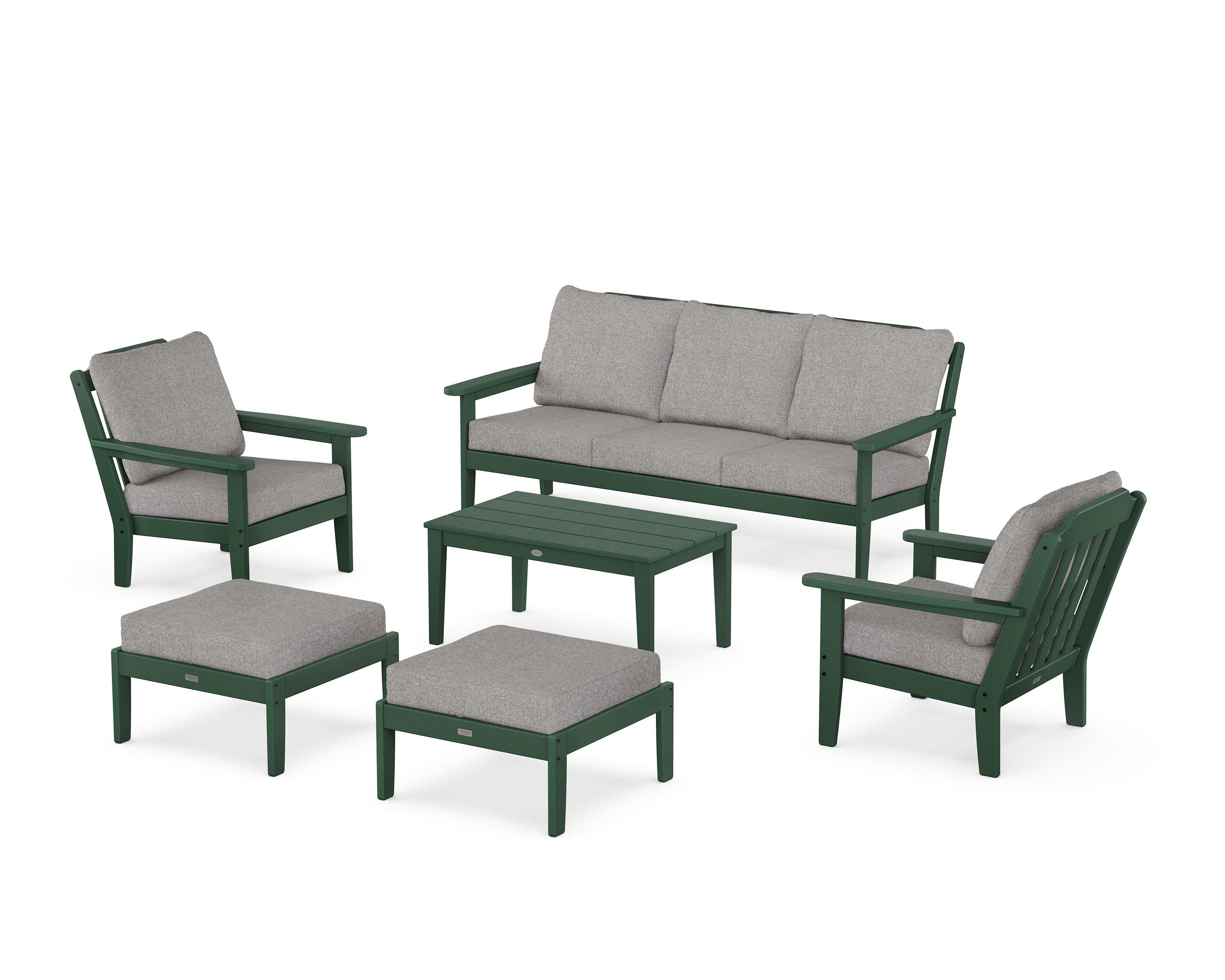 Country Living Cottage 6-Piece Lounge Sofa Set in Green / Grey Mist