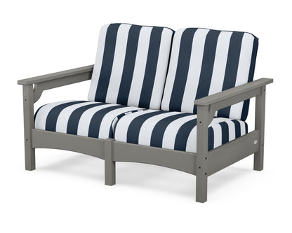 POLYWOOD® Club Loveseat in Slate Grey / Cabana Stripe Marine Indigo