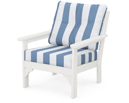 POLYWOOD® Vineyard Deep Seating Chair in Vintage White / Cabana Stripe Sky Blue