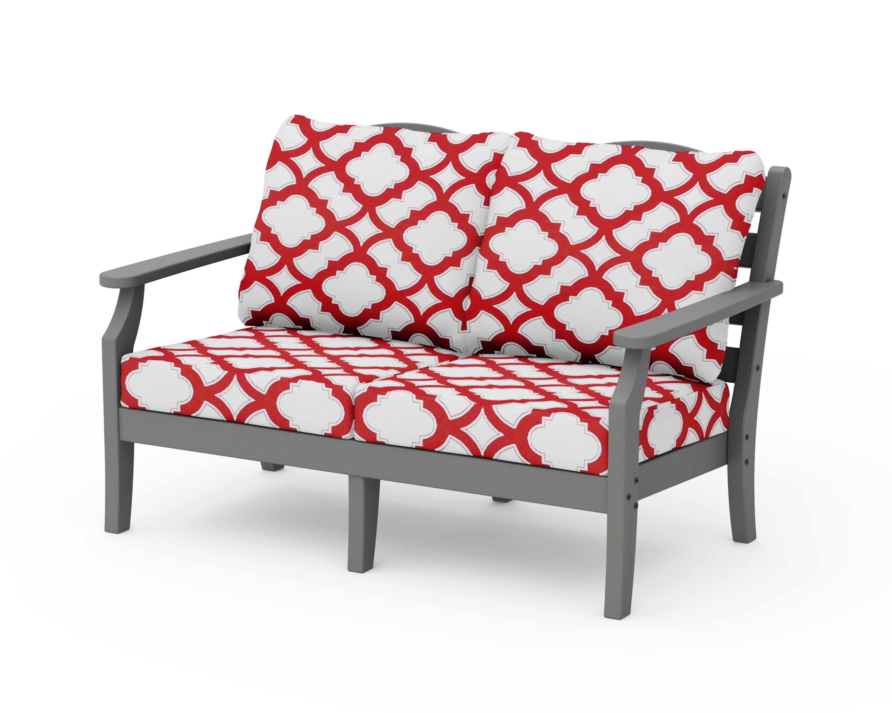 Draper James™ by  POLYWOOD® Savannah Deep Seating Loveseat in Slate Grey / Trellis Crimson