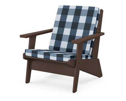 POLYWOOD® Riviera Modern Lounge Chair in Mahogany / Buffalo Plaid Marine Indigo