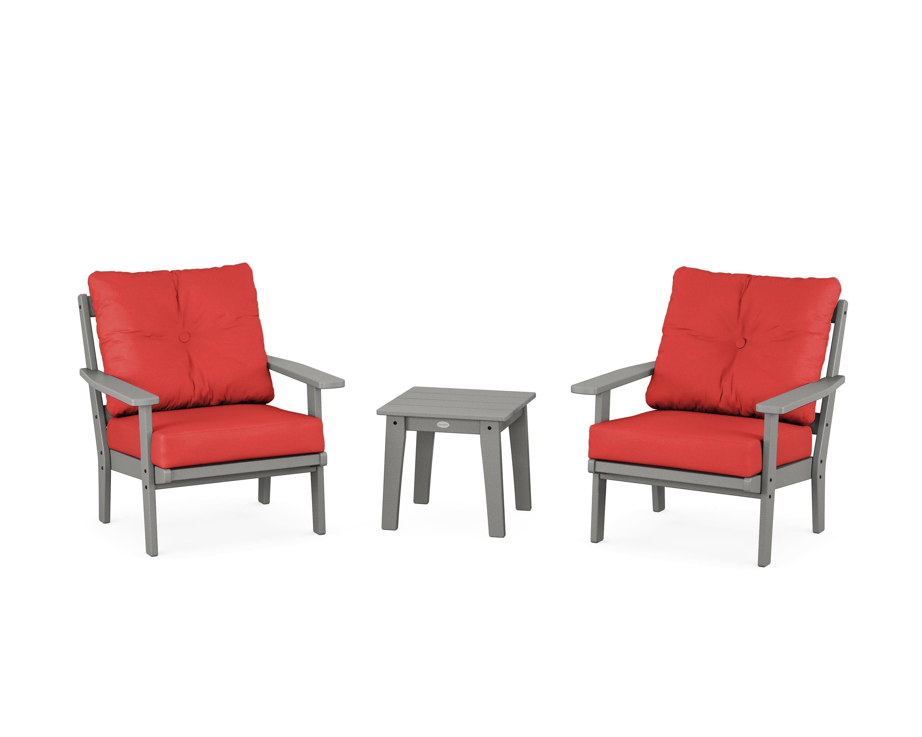 POLYWOOD® Oxford 3-Piece Deep Seating Set in Slate Grey / Crimson Linen