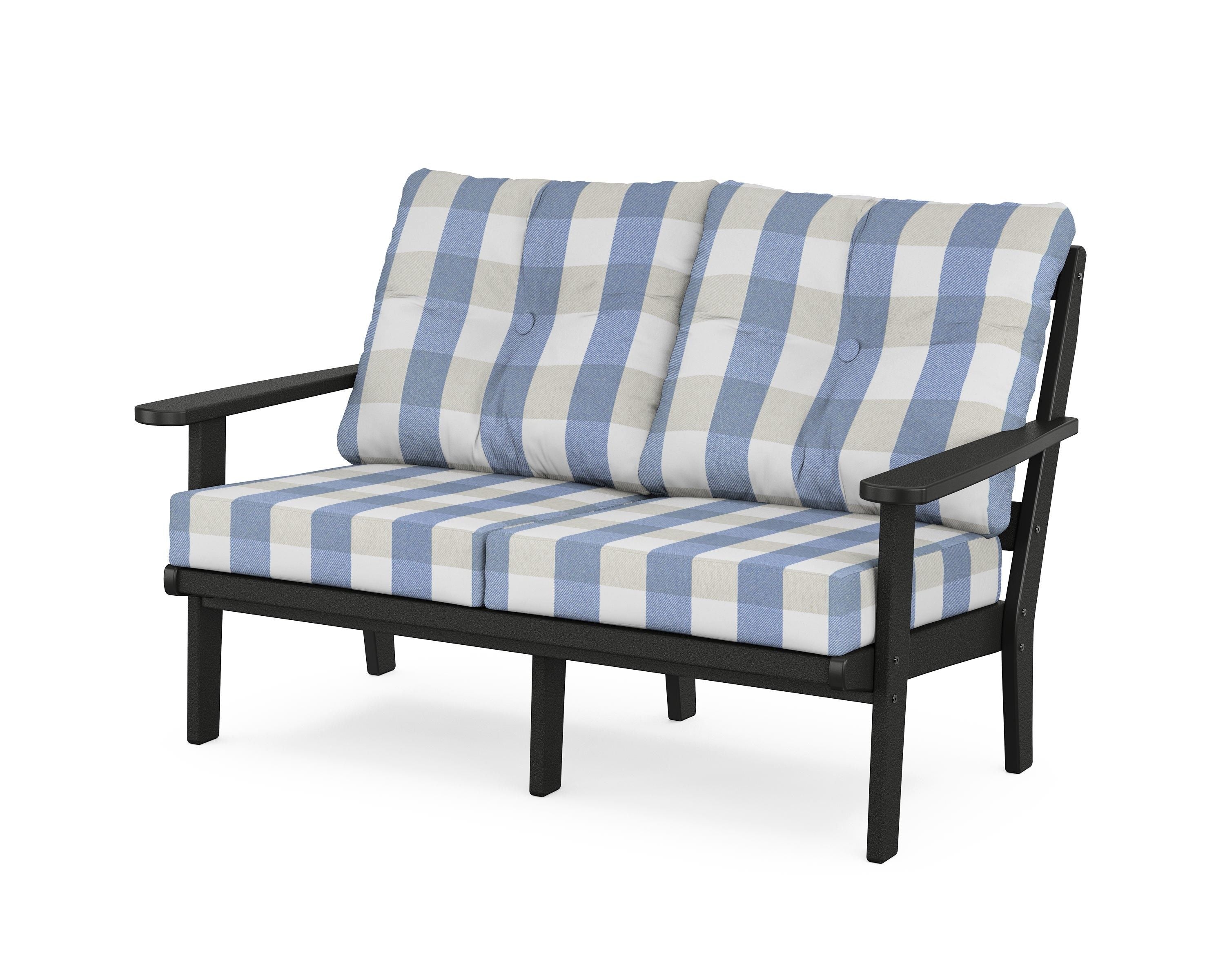 POLYWOOD® Mission Deep Seating Loveseat in Black / Buffalo Plaid Sky Blue
