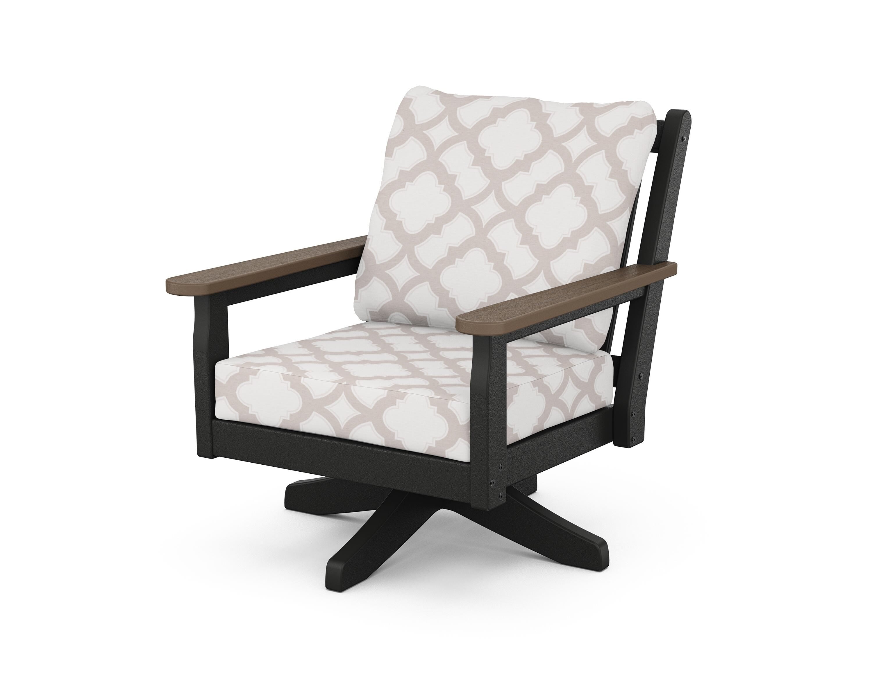 POLYWOOD® Chippendale Deep Seating Swivel Chair in Black / Kona / Trellis Dune Burlap