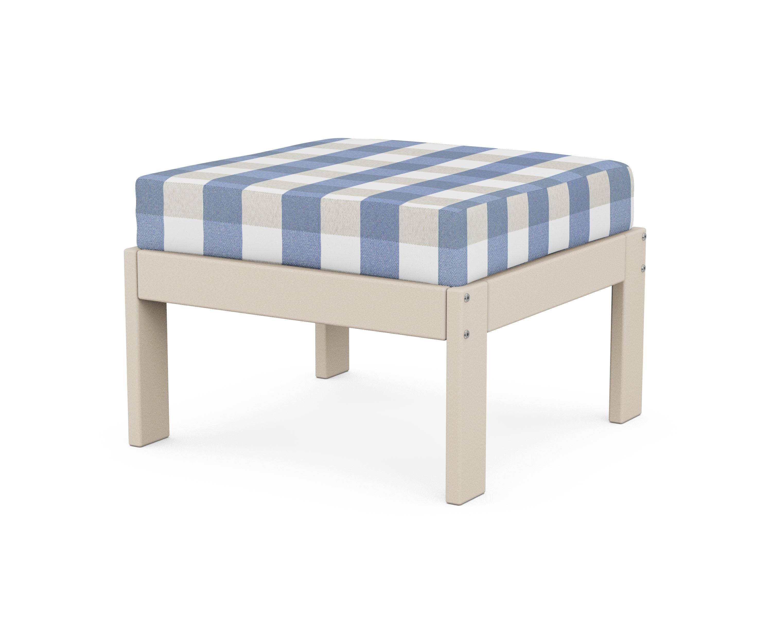 POLYWOOD® Vineyard Modular Ottoman in Sand / Buffalo Plaid Sky Blue