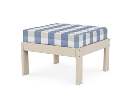 POLYWOOD® Vineyard Modular Ottoman in Sand / Buffalo Plaid Sky Blue