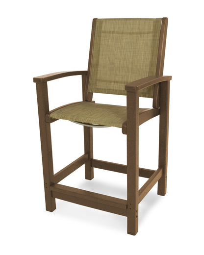 POLYWOOD® Coastal Counter Chair in Teak / Burlap Sling