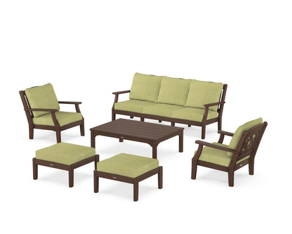 Martha Stewart by POLYWOOD® Chinoiserie 6-Piece Lounge Sofa Set in Mahogany / Chartreuse Boucle
