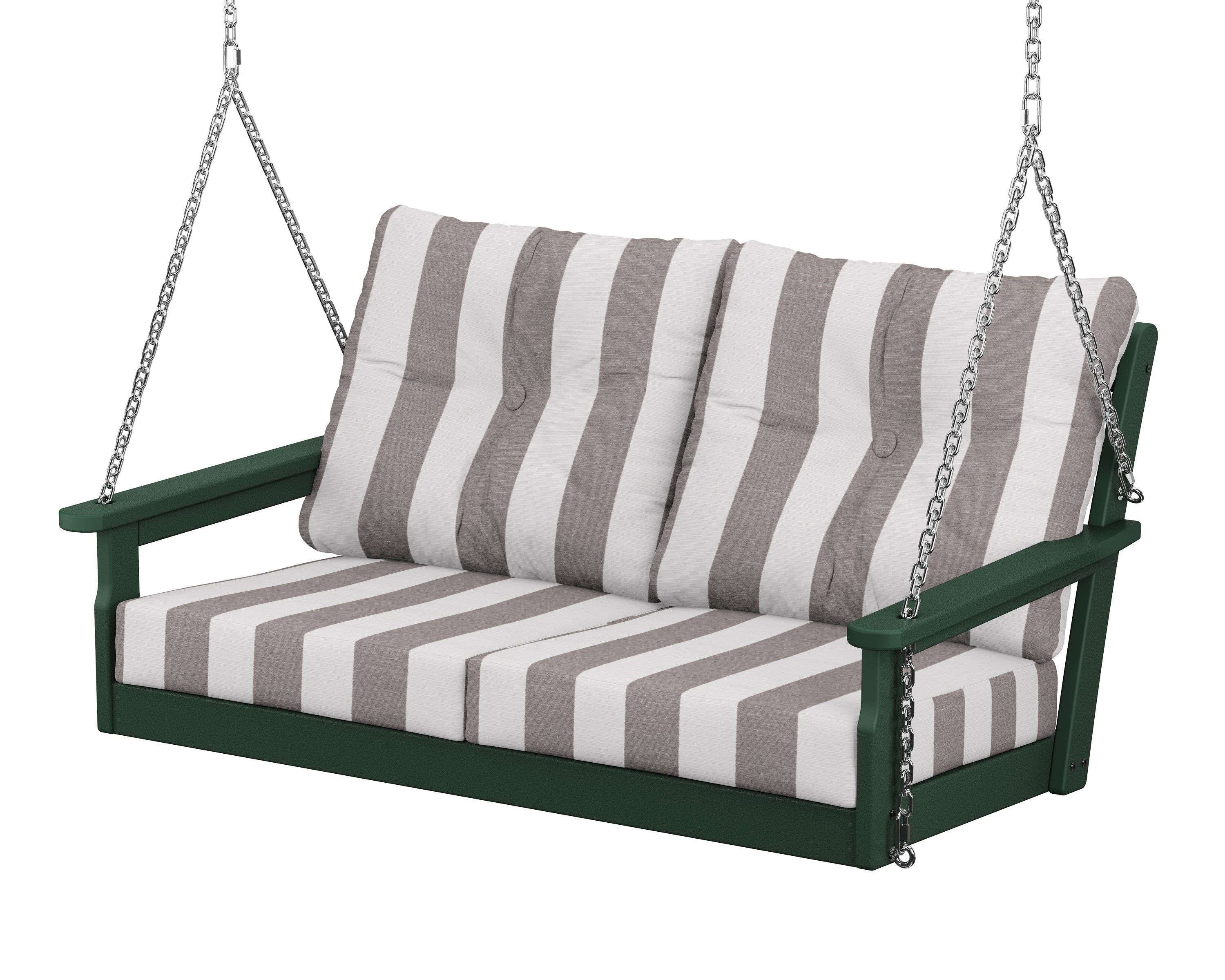 POLYWOOD® Vineyard Deep Seating Swing in Green / Cabana Stripe Grey Mist