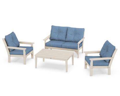 POLYWOOD® Vineyard 4-Piece Deep Seating Set in Sand / Sky Blue