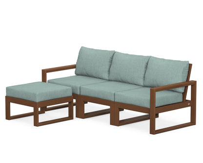 POLYWOOD® EDGE 4-Piece Modular Deep Seating Set with Ottoman in Teak / Glacier Spa