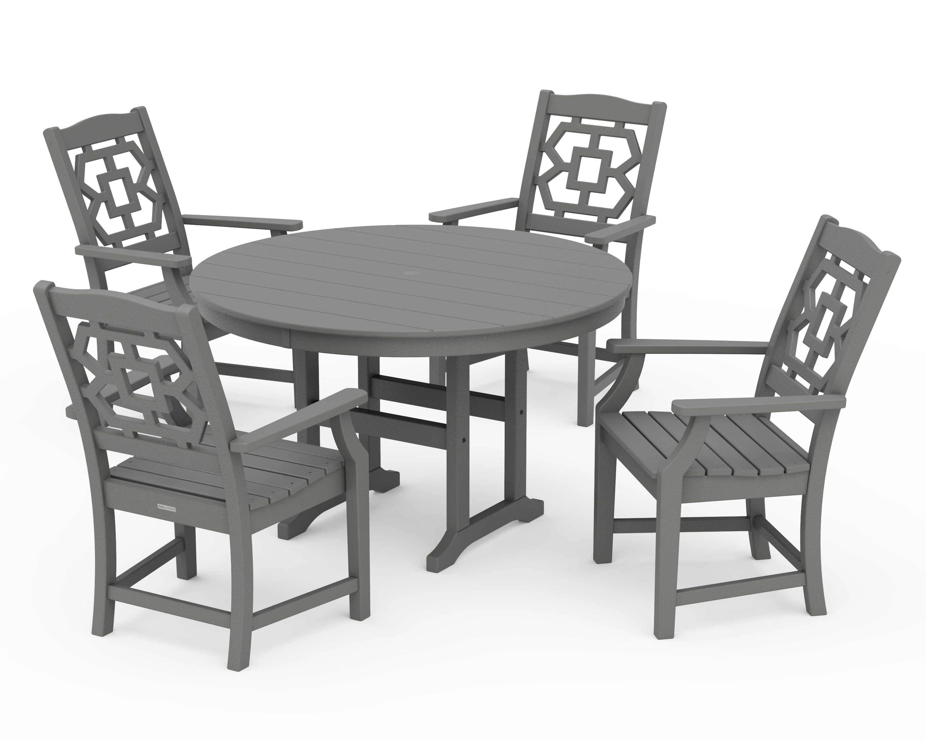 Martha Stewart by POLYWOOD® Chinoiserie 5-Piece Round Farmhouse Dining Set in Slate Grey