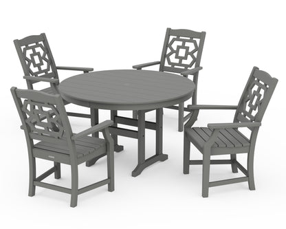 Martha Stewart by POLYWOOD® Chinoiserie 5-Piece Round Farmhouse Dining Set in Slate Grey