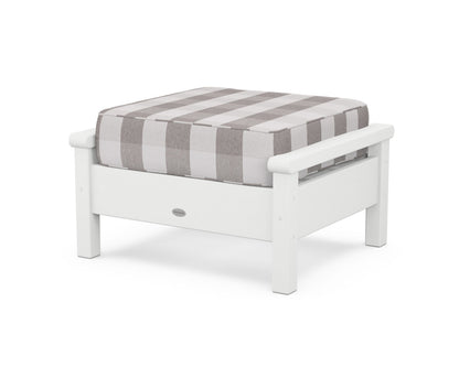 POLYWOOD® Harbour Deep Seating Ottoman in White / Buffalo Plaid Grey Mist