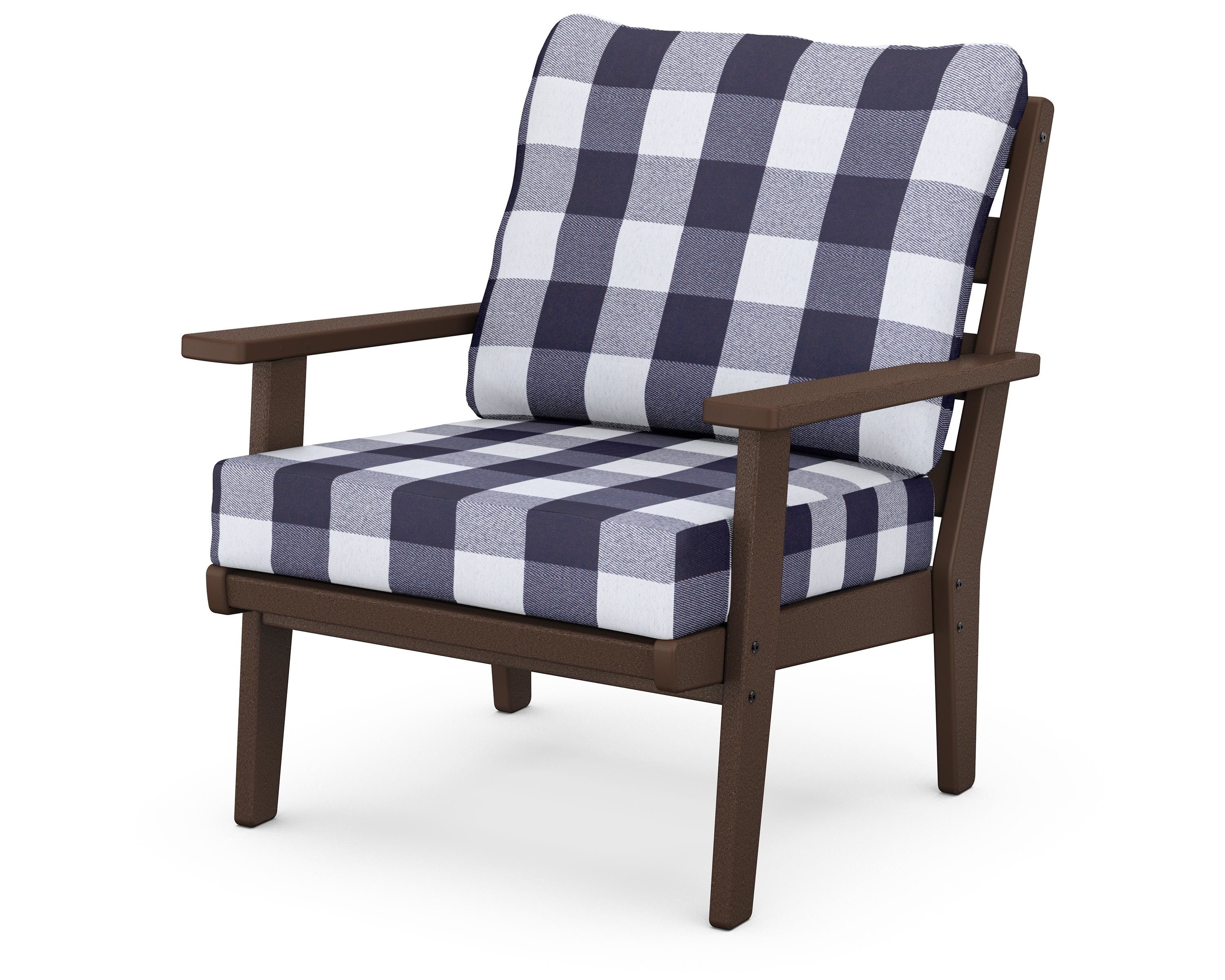POLYWOOD® Grant Park Deep Seating Chair in Mahogany / Buffalo Plaid Navy