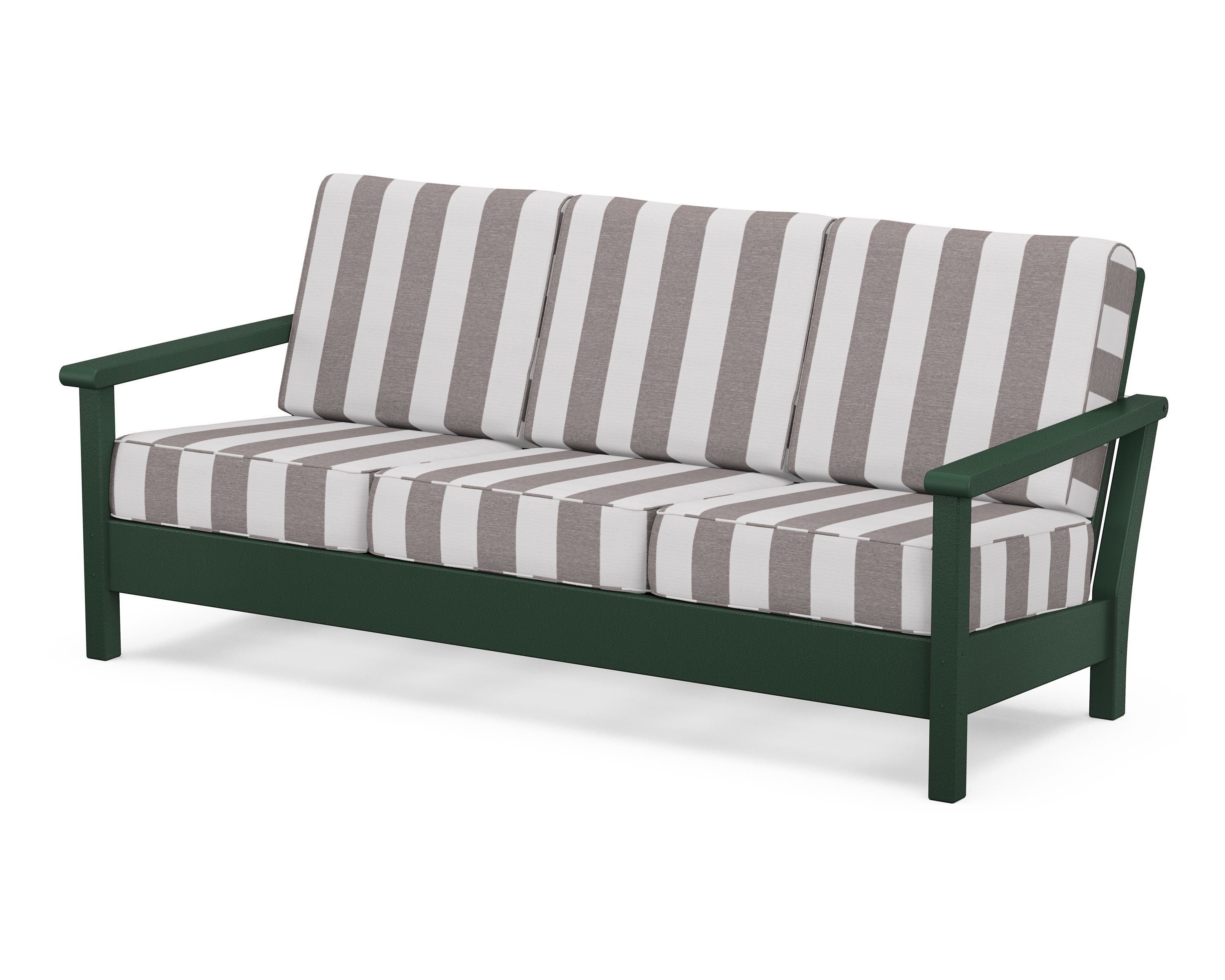 POLYWOOD® Harbour Deep Seating Sofa in Green / Cabana Stripe Grey Mist