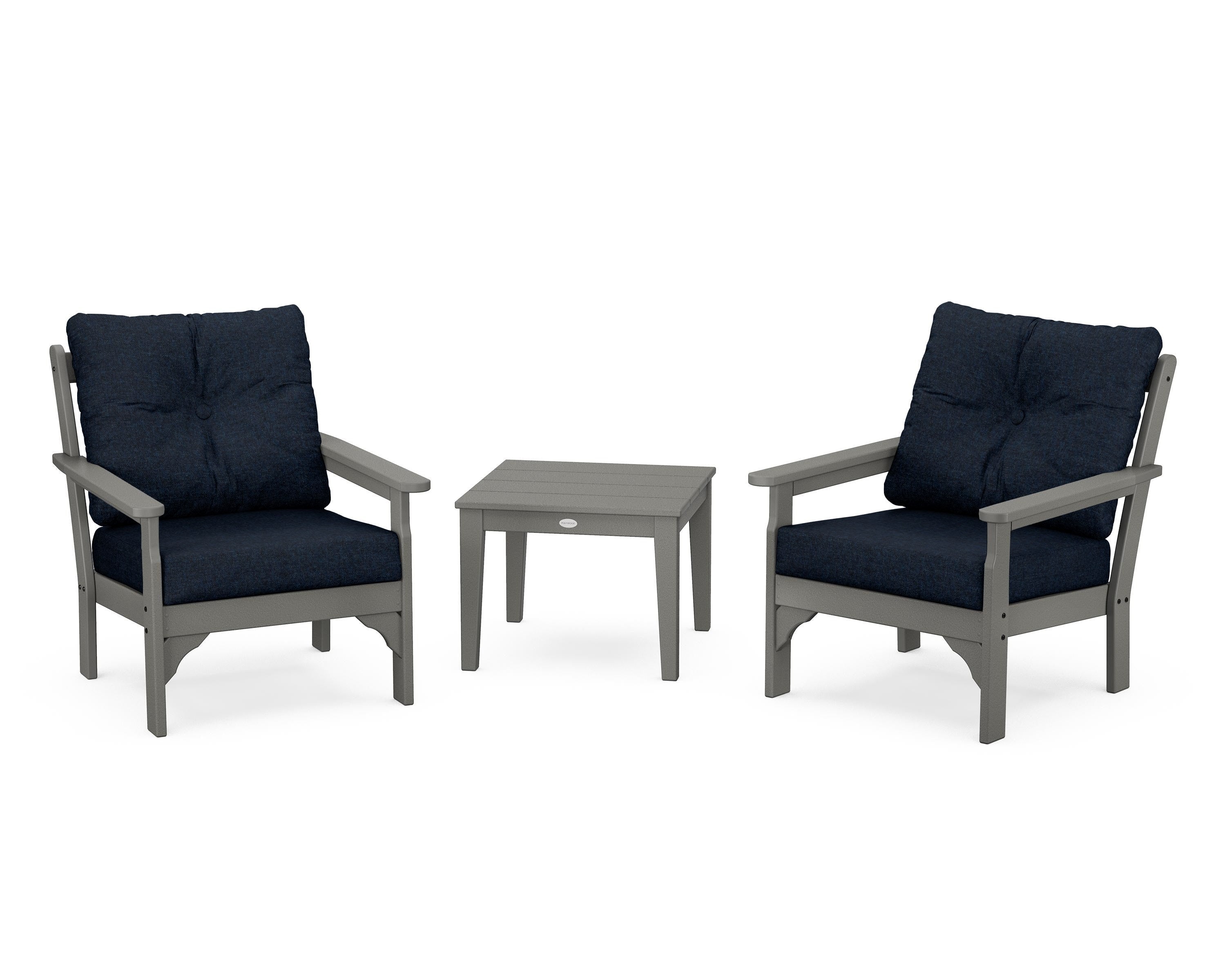 POLYWOOD® Vineyard 3-Piece Deep Seating Set in Slate Grey / Marine Indigo