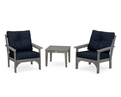 POLYWOOD® Vineyard 3-Piece Deep Seating Set in Slate Grey / Marine Indigo