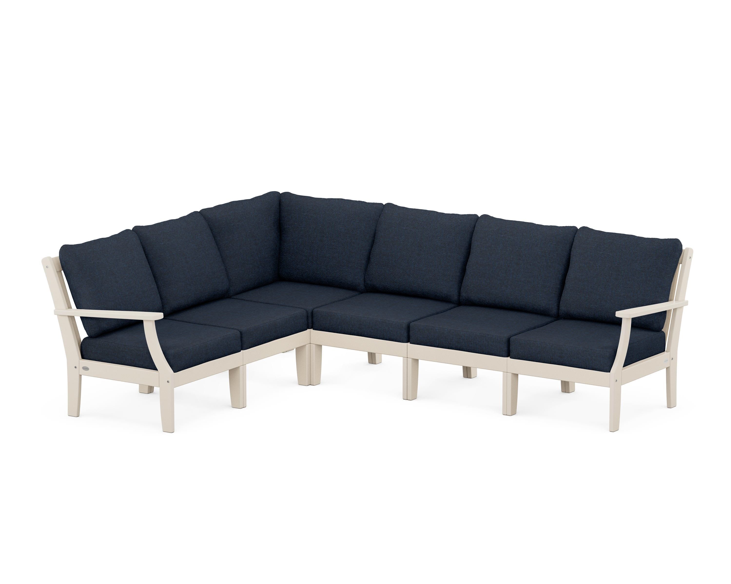 POLYWOOD® Braxton Modular 6-Piece Deep Seating Set in Sand / Marine Indigo
