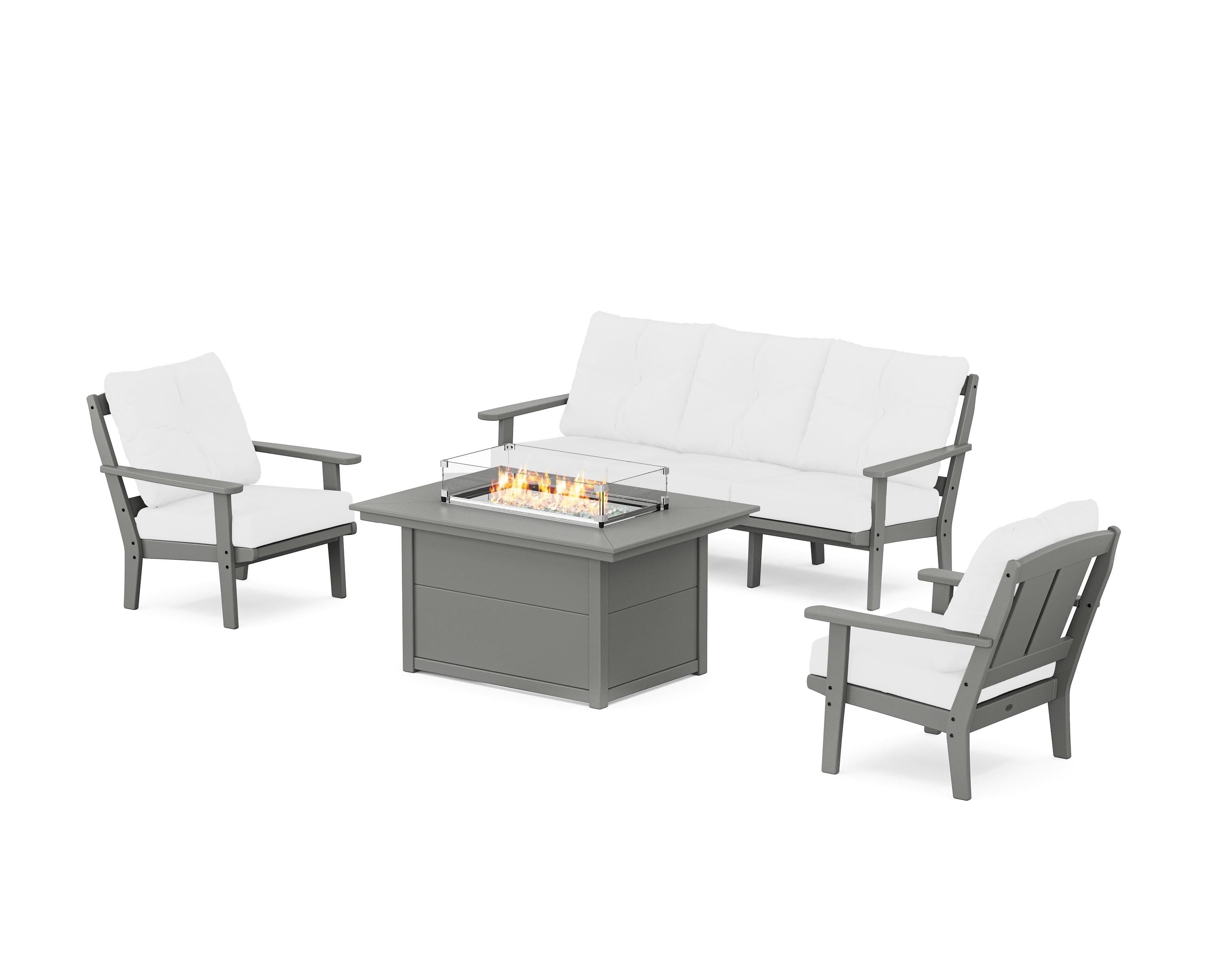POLYWOOD® Mission Deep Seating Fire Pit Table Set in Slate Grey / Natural