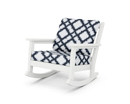 POLYWOOD® Chippendale Deep Seating Rocking Chair in White / Trellis Marine Indigo