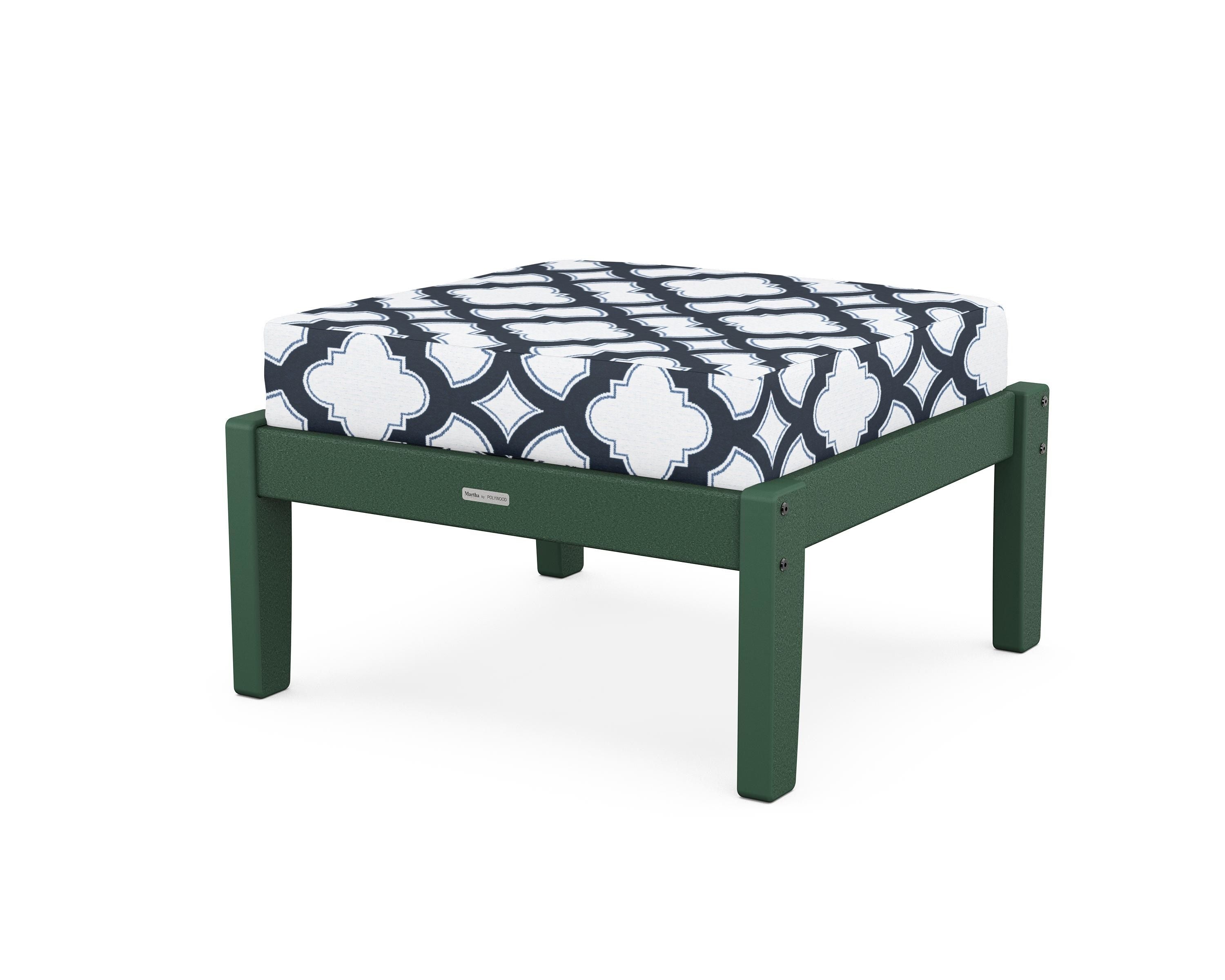 Martha Stewart by POLYWOOD® Chinoiserie Deep Seating Ottoman in Green / Trellis Marine Indigo