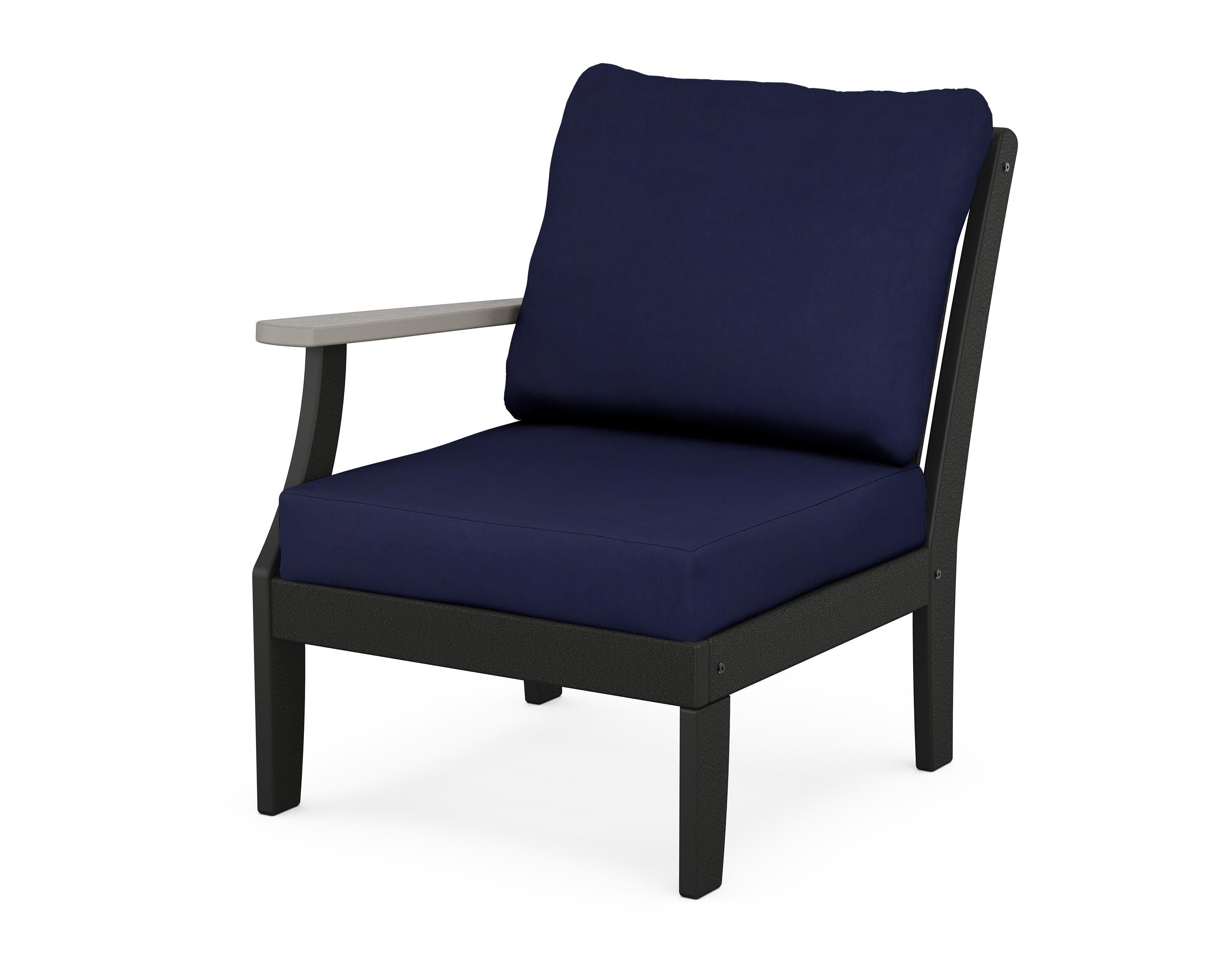 POLYWOOD® Braxton Modular Left Arm Chair in Black / Driftwood / Navy