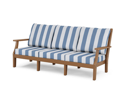 Country Living Wovendale Deep Seating Sofa in Teak / Cabana Stripe Sky Blue