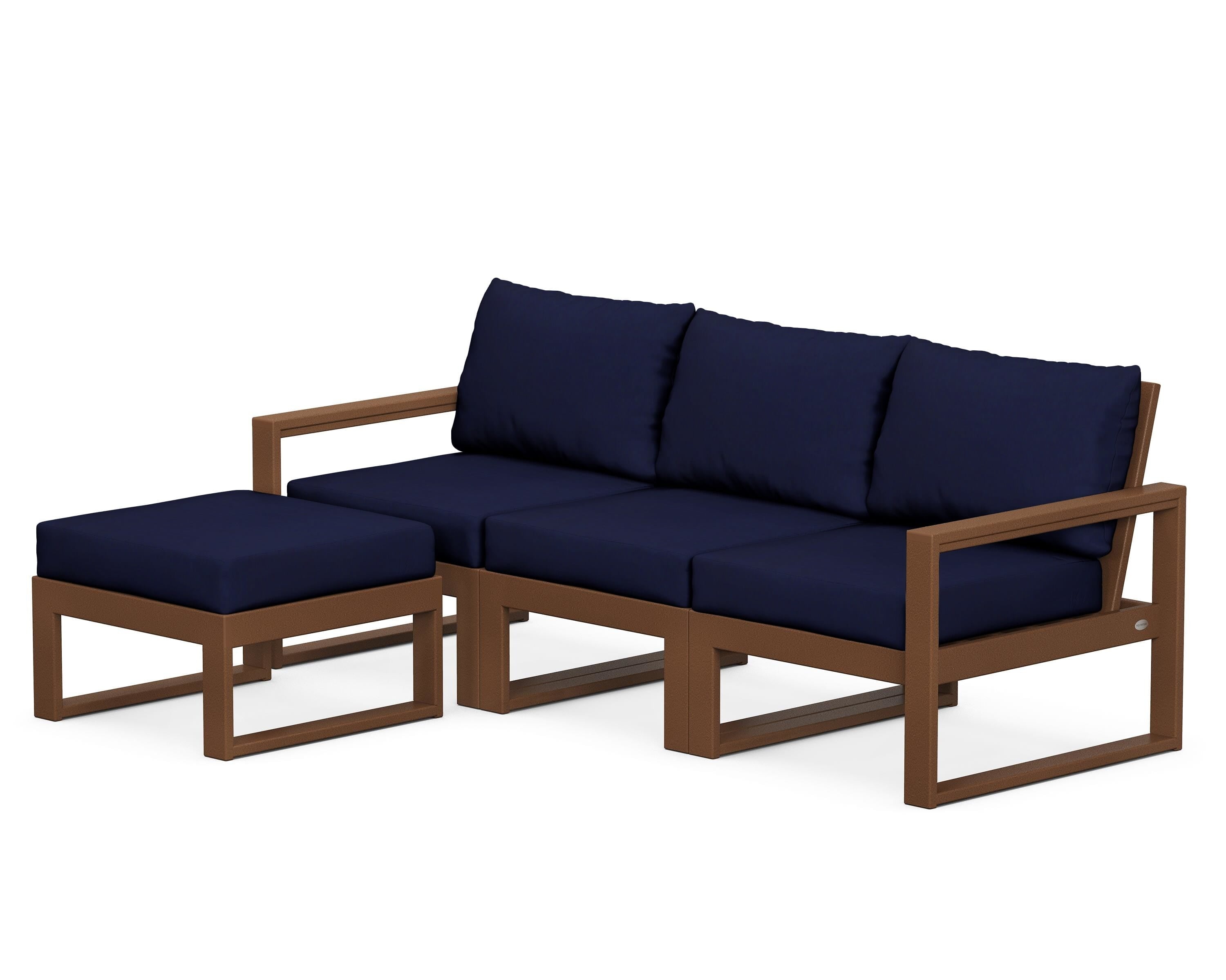 POLYWOOD® EDGE 4-Piece Modular Deep Seating Set with Ottoman in Teak / Navy