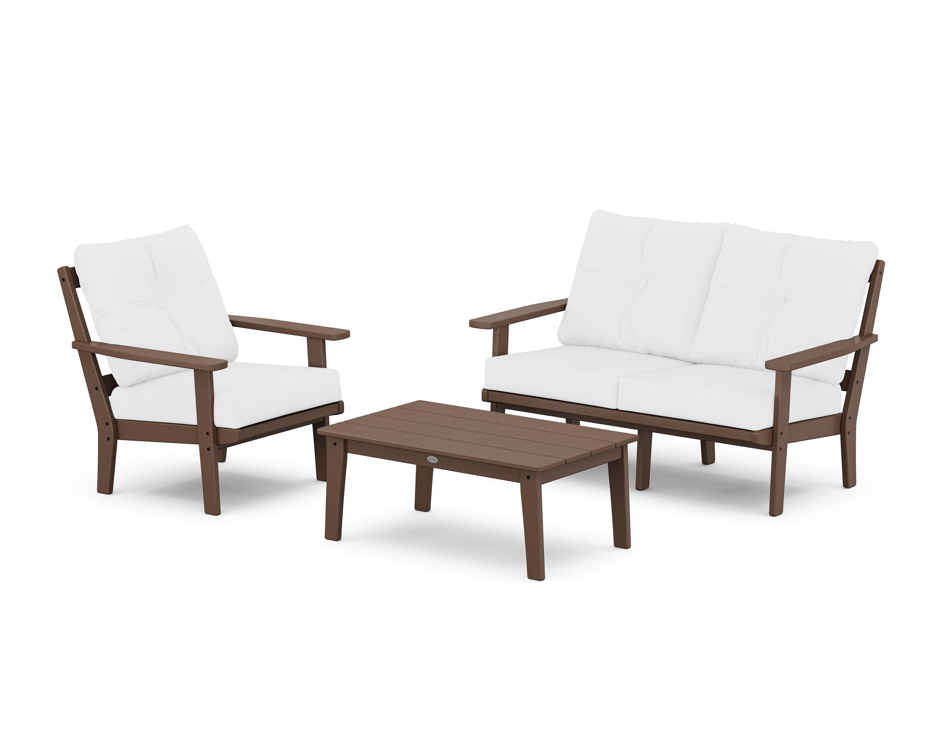 POLYWOOD® Oxford 3-Piece Deep Seating Set with Loveseat in Mahogany / Natural