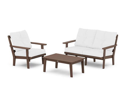 POLYWOOD® Oxford 3-Piece Deep Seating Set with Loveseat in Mahogany / Natural