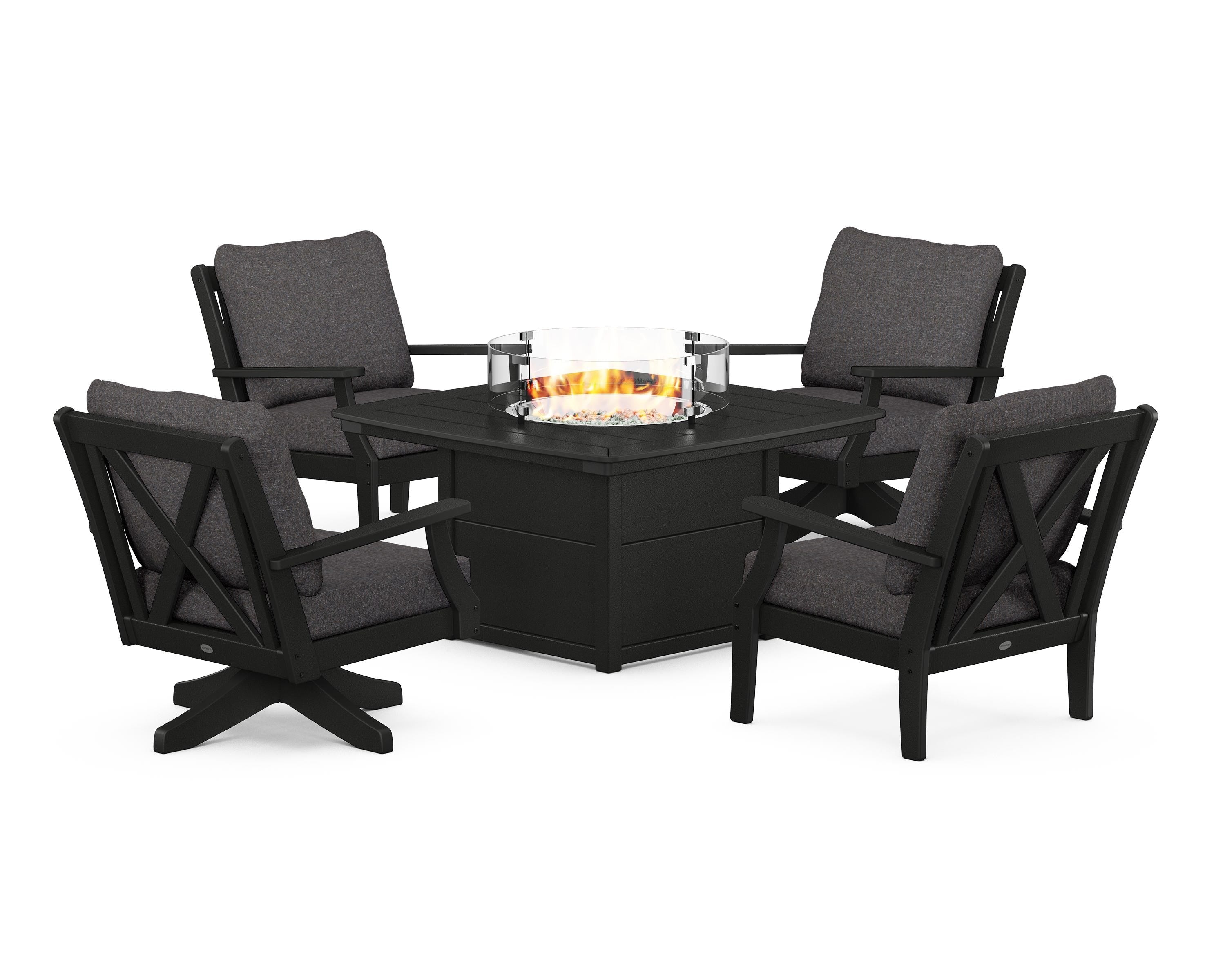 POLYWOOD® Braxton 5-Piece Deep Seating Set with Fire Table in Black / Ash Charcoal