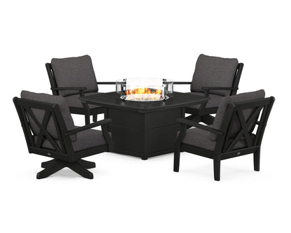 POLYWOOD® Braxton 5-Piece Deep Seating Set with Fire Table in Black / Ash Charcoal
