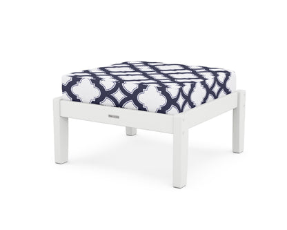 Martha Stewart by POLYWOOD® Chinoiserie Deep Seating Ottoman in White / Trellis Navy