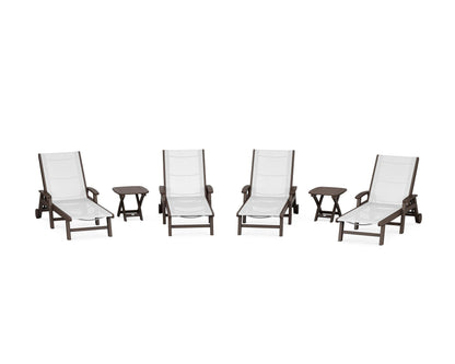 POLYWOOD® Coastal Chaise 6-Piece Set with Wheels in Mahogany / White Sling