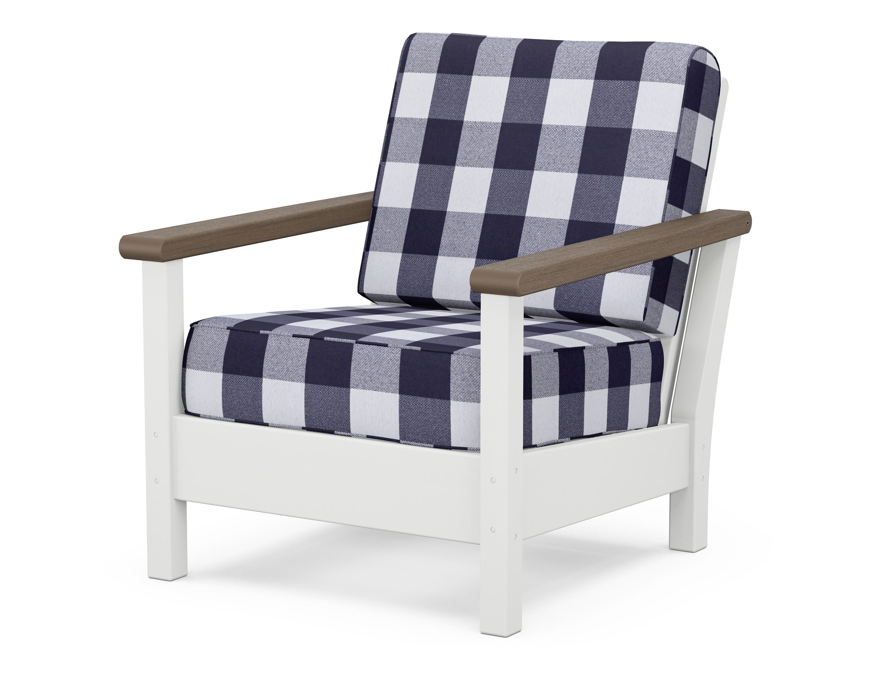 POLYWOOD® Harbour Deep Seating Chair in White / Kona / Buffalo Plaid Navy