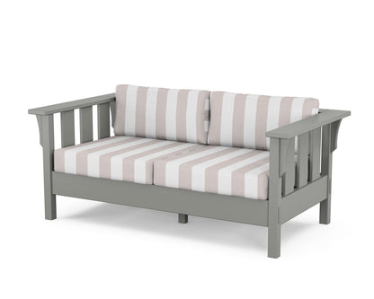 Martha Stewart by POLYWOOD® Acadia Deep Seating Loveseat in Slate Grey / Cabana Stripe Dune Burlap