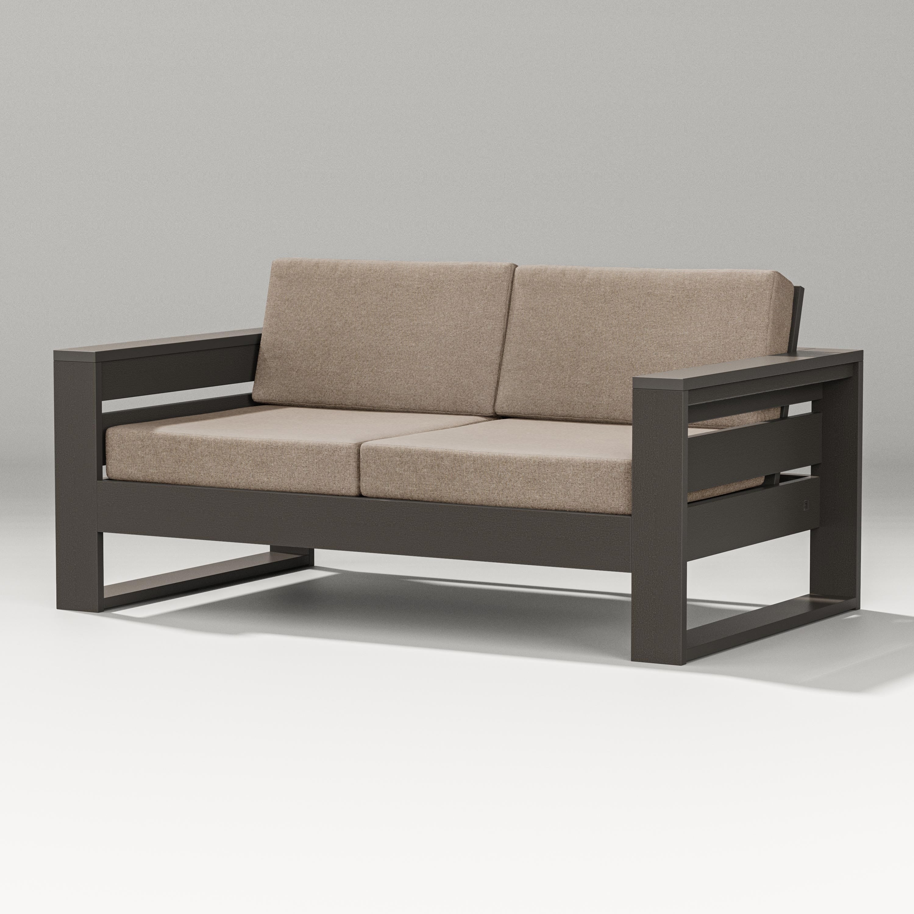 PW Designer Series Latitude Loveseat in Vintage Coffee / Spiced Burlap