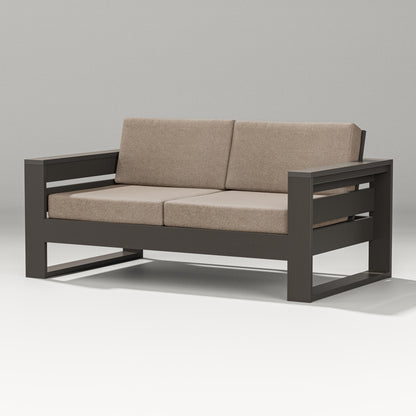PW Designer Series Latitude Loveseat in Vintage Coffee / Spiced Burlap