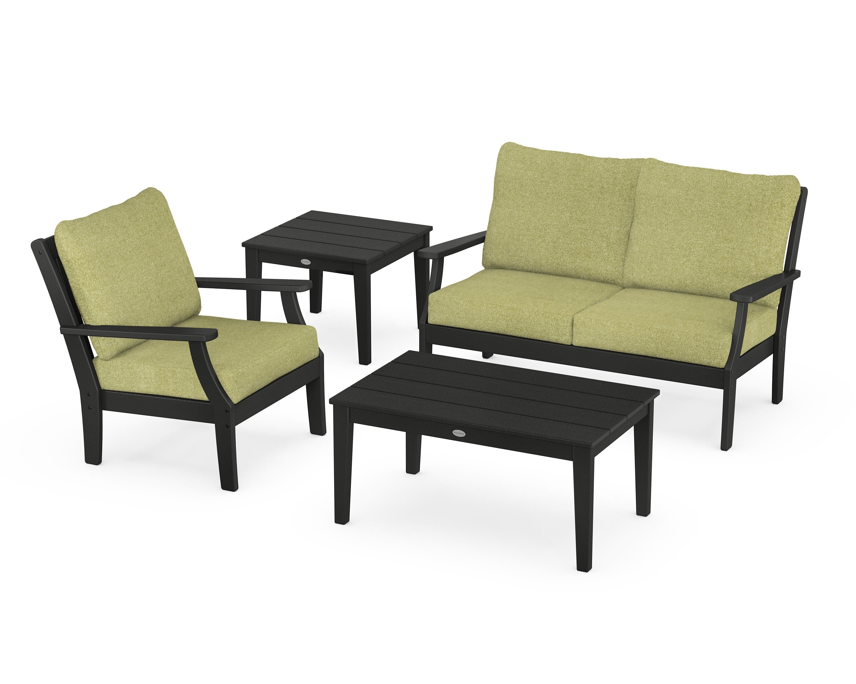 POLYWOOD® Braxton 4-Piece Deep Seating Set in Black / Chartreuse Boucle