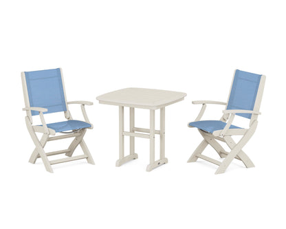 POLYWOOD® Coastal Folding Chair 3-Piece Dining Set in Sand / Poolside Sling