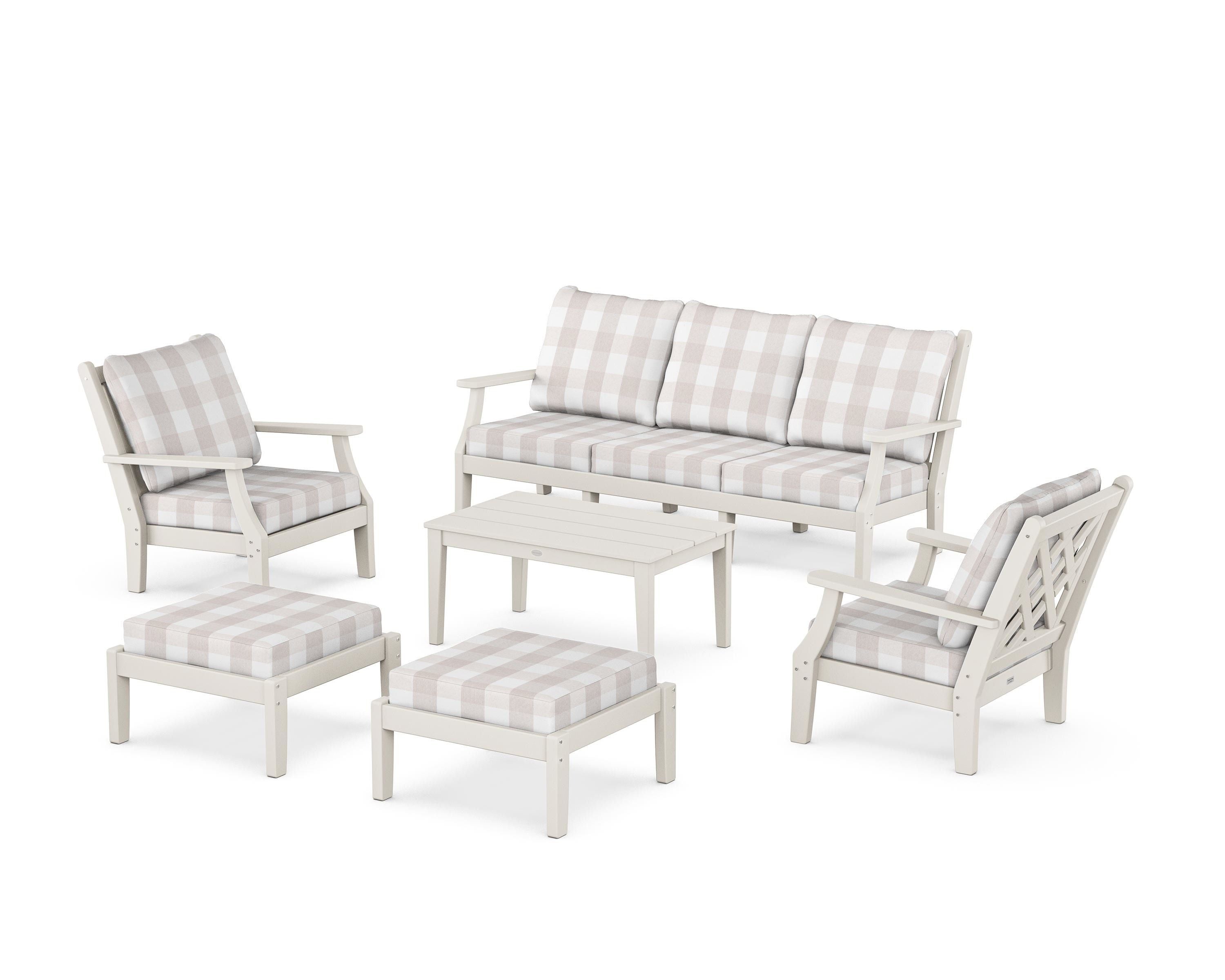 Country Living Wovendale 6-Piece Lounge Sofa Set in Sand / Buffalo Plaid Dune Burlap