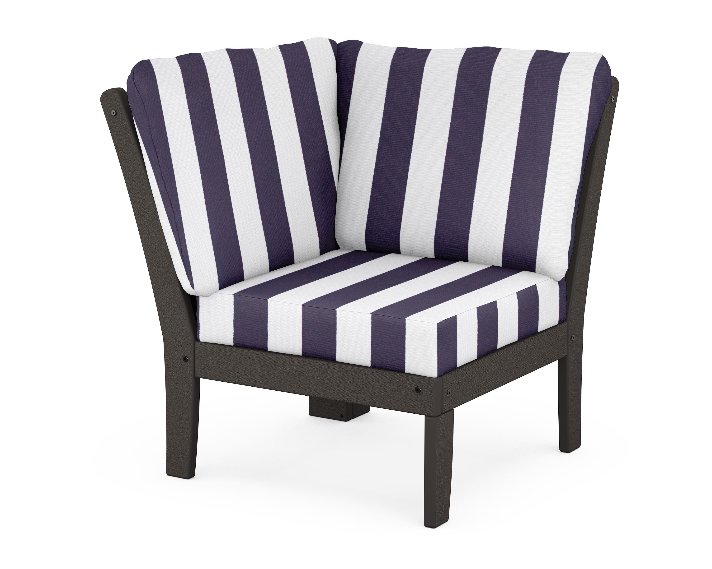 POLYWOOD® Braxton Modular Corner Chair in Vintage Coffee / Cabana Stripe Navy